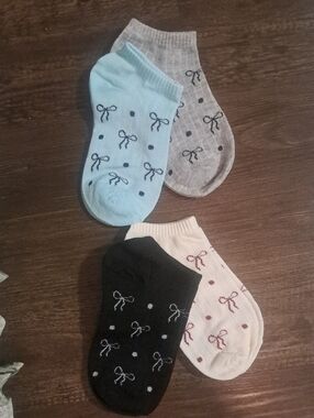 Bow Print Kawaii Boho Ankle Socks New  (4-Pack)